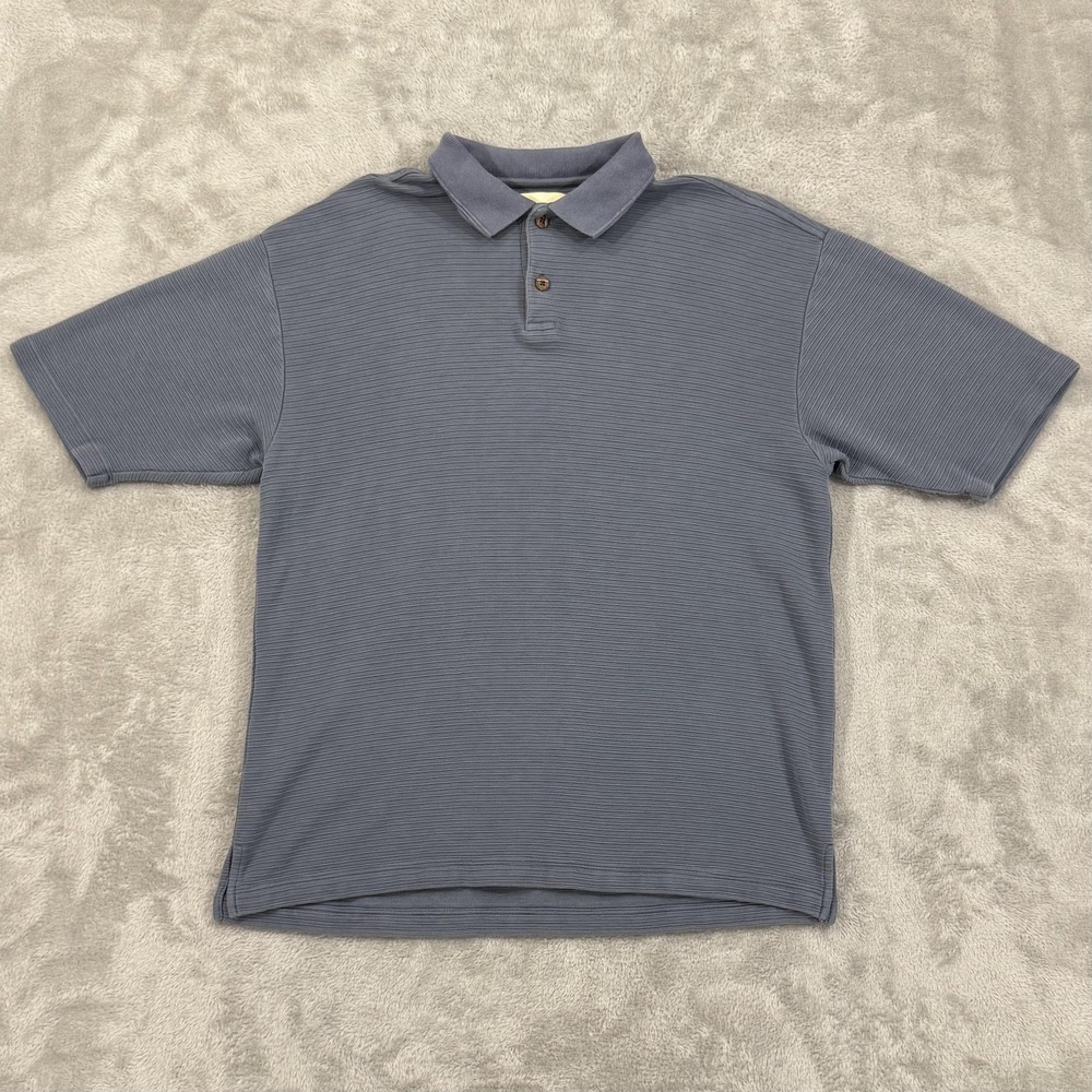 Joseph & Feiss Polo Shirt Mens Large Blue Gray Silk Cotton Textured Short Sleeve